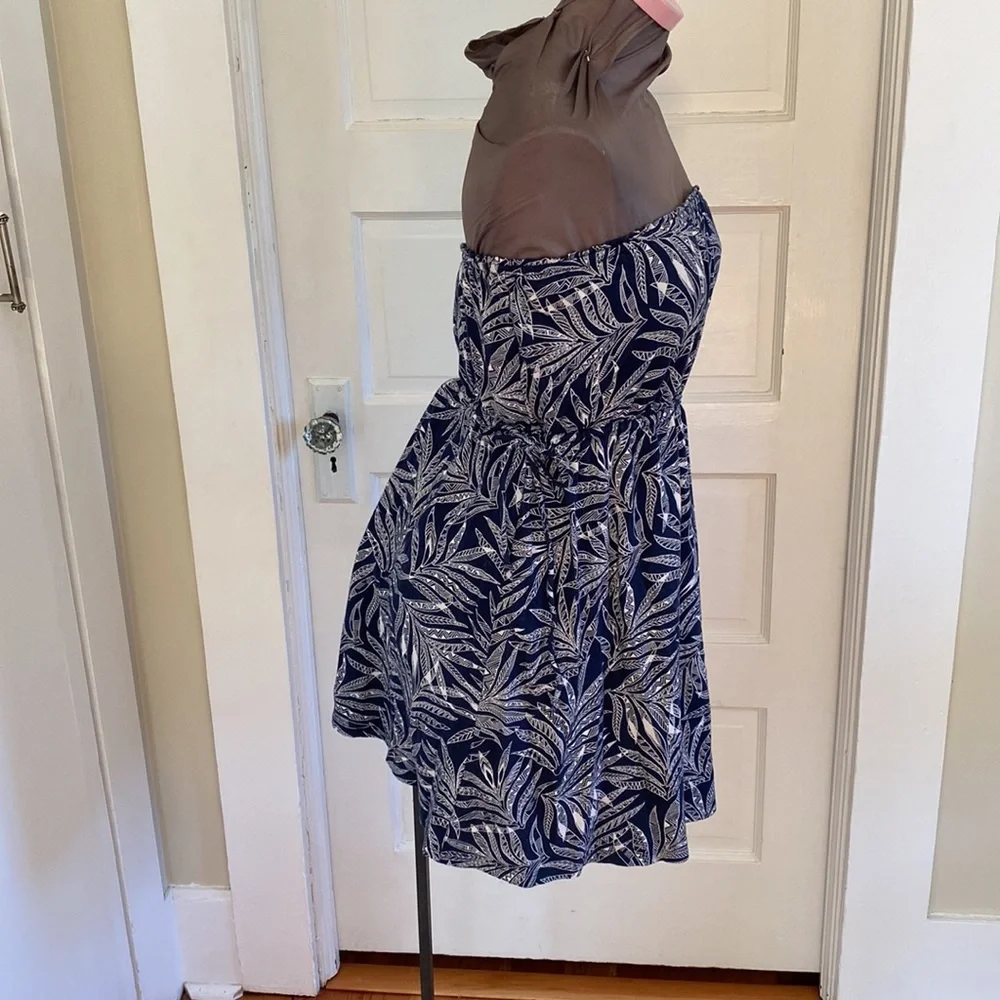 Volcom Strapless Navy‎ Blue Tropical Print Dress Small
